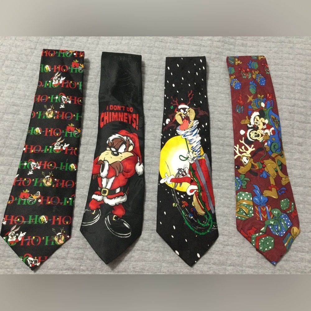 Lot of 4 Cartoon Christmas Ties Disney and Looney Tunes